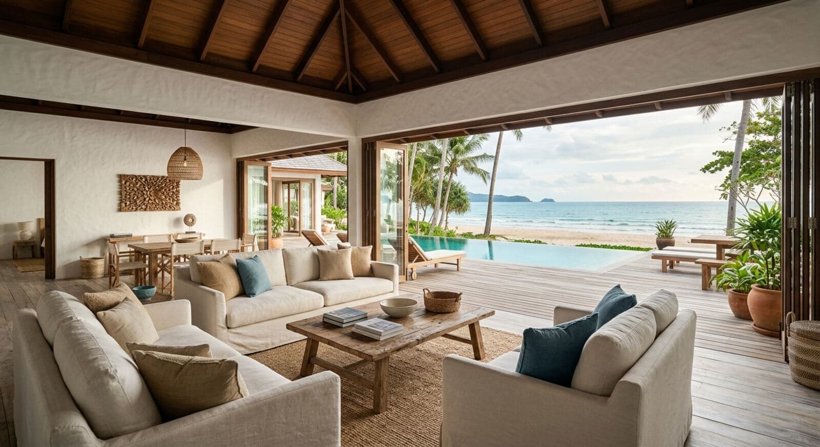 Living pavilion of Bay House open on both sides